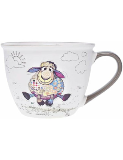 KIUB Bol timbale avec une anse - Motif mouton qui court- matière porcelaine - contenance 550ML