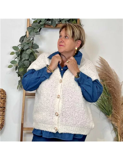 K128- Gilet bouclette sans manches (Tu) (blanc)
