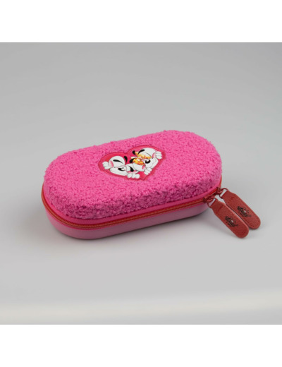Diddl - Trousse Peluche 3D 20x10x6 cm - Plumier Zippé Rose en Matière Peluche - Logo Cœur - Filet Intérieur pour Deuxième Poche – Idéale École et Loisirs