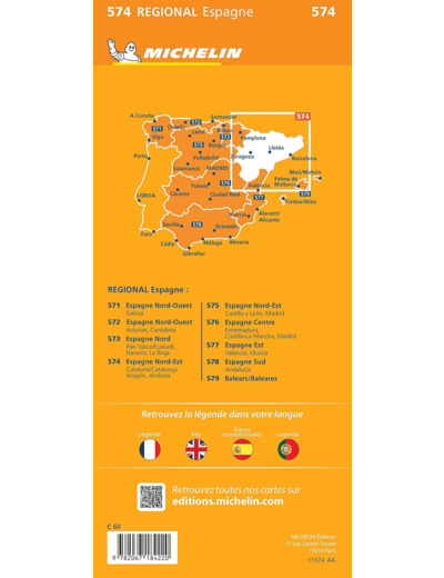 CARTE REGIONALE ESPAGNE NORD-EST : CATALUNA / CATALUNYA, ARAGON, ANDORRA