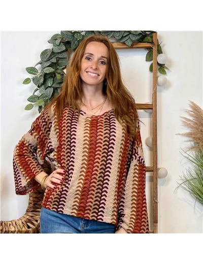 K065- Blouse macramée "Maëlle" (marron)
