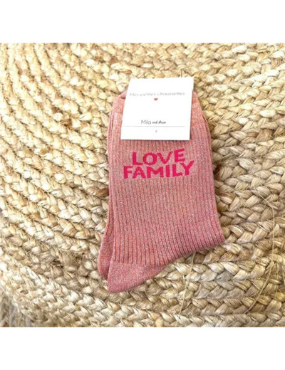 V327-Chaussettes paillettes "Love Family" (rose poudré)