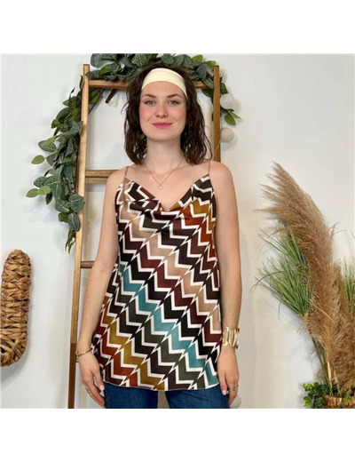 K126- Top Zig Zag satiné (Tu) (camel)
