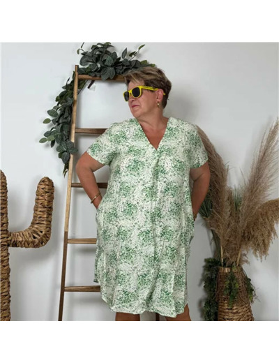 K150- Robe Christy "Fleurettes" (T44-T52) (vert brésil)