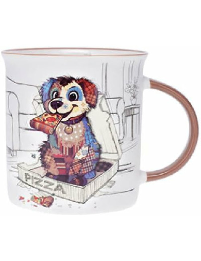 KIUB Mug avec des animaux - motif Chiot qui mqange une pizza - matière porcelaine fine - contenance 320ML
