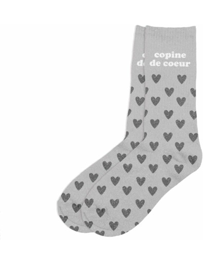 Chaussettes grises à paillettes "Copine de coeur"