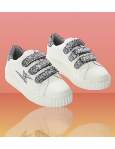 Baskets éclair mini blanc et paillettes violettes - Mahalia - Vanessa Wu