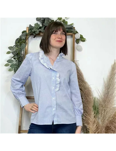 K117- Chemise rayée "Maëlle" (T36-T38) (bleu ciel)