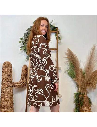 K096- Robe uni plumetis (T36-T38) (marron)