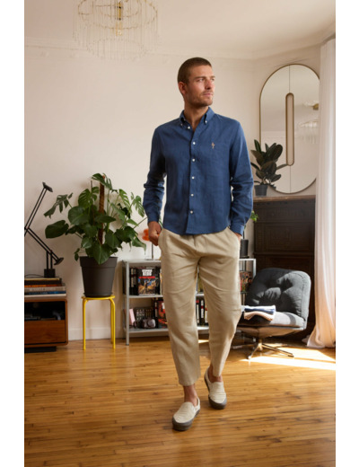 Chemise en lin bleu homme