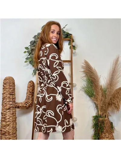 K096- Robe uni plumetis (T36-T38) (marron)