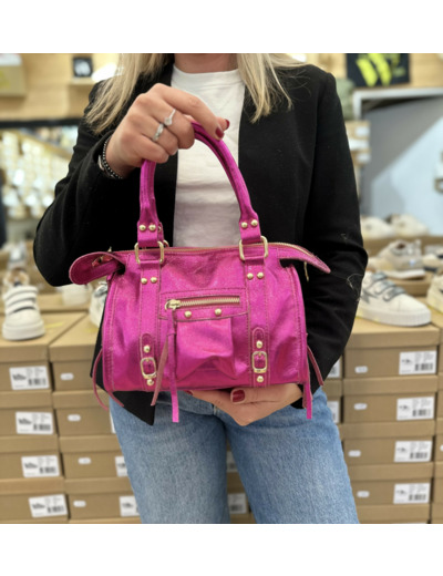 Petit sac cuir fuchsia irisé - Sarah.