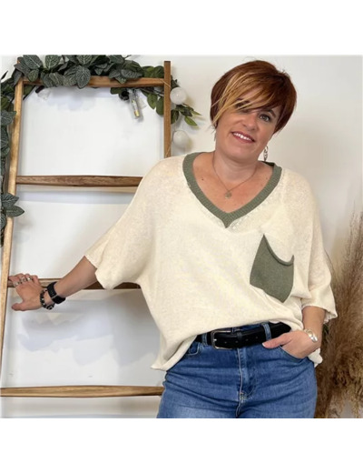K313- Pull Court Maille (Tu) (ecru)