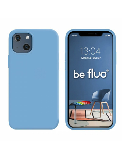 Coque Silicone Moxie BeFluo Fine et Légère pour iPhone 14, Intérieur Microfibre - Bleu acier