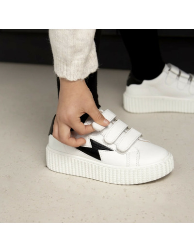 Baskets éclair blanc et noir croco à scratchs - Mini Elsa - Vanessa Wu