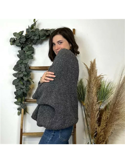 K064- Pull Oversize Maille Bouclette 🇮🇹 (gris)