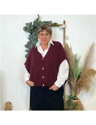 Z143- Gilet boutons fantaisies (Gu) (bordeaux)
