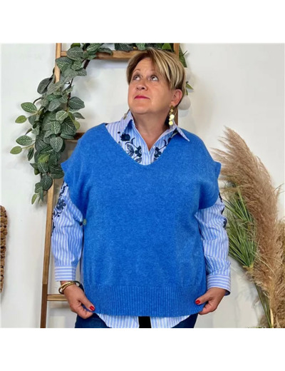 K122- Pull sans manches (Tu) (bleu jeans)