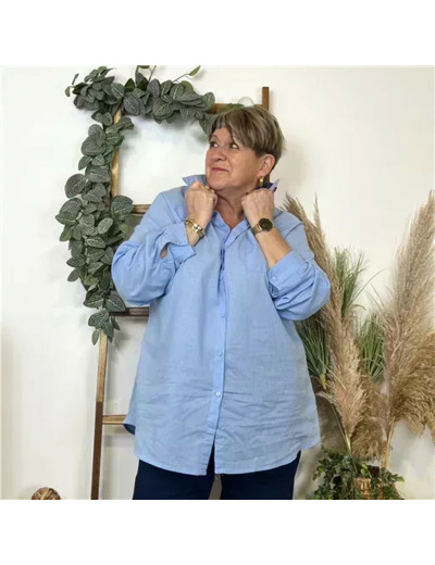 Z760-Chemisier uni Lin/coton (T44-T52) (bleu ciel)