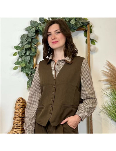 K034- Gilet de costume court "So Sweet" (T36-T40) (marron)