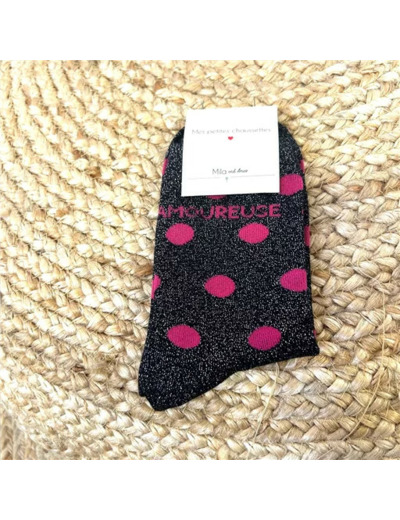 V313- Chaussettes paillettes "Amoureuse" (noir)