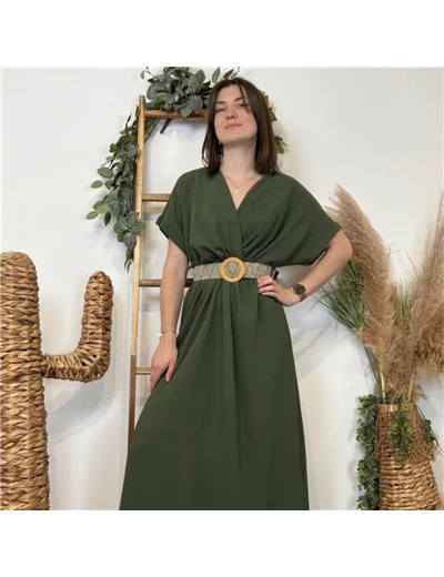 K131- Robe longue ceinturée (Tu) 🇮🇹 (kaki)