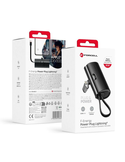 FORCELL F-ENERGY Batterie externe avec câble USB-C et connecteur Lightning intégré 5 000mAh 20W