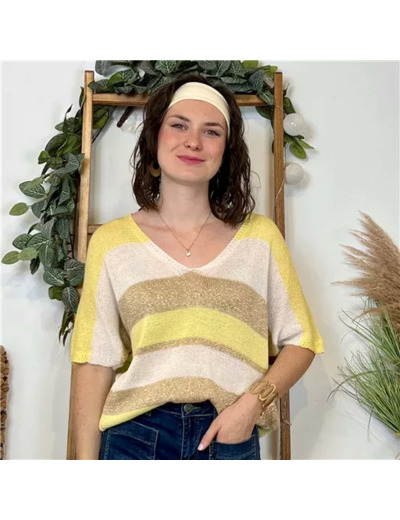 K120- Pull rayé Lurex (Tu) 🇮🇹 (jaune)