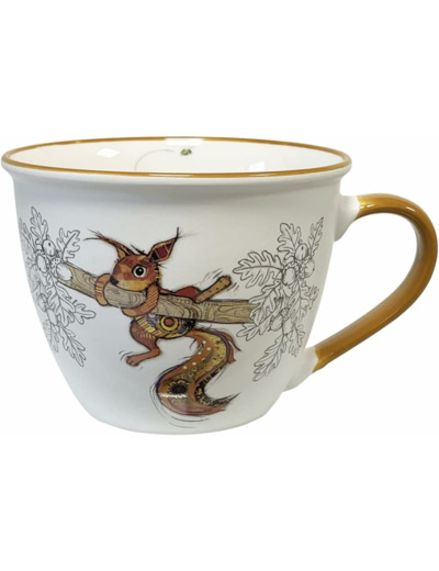 KIUB Bol timbale avec une anse - Motif ecureuil sur sa branche - matière porcelaine fine - contenance 550ML