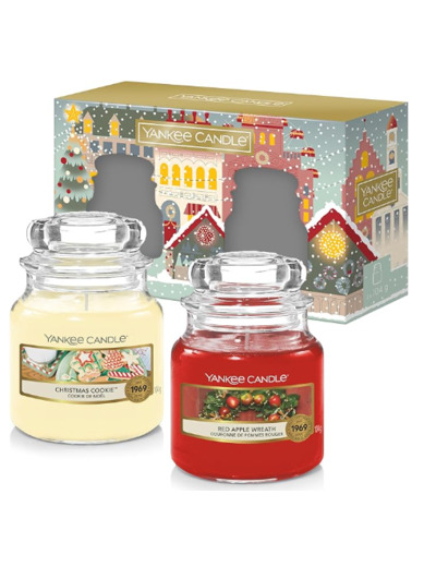 Coffret de 2 bougies YankeeCandle Christmas cookie et couronne de pommes rouges