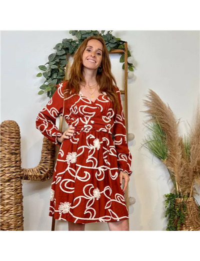 K096- Robe uni plumetis (T36-T38) (rouille)