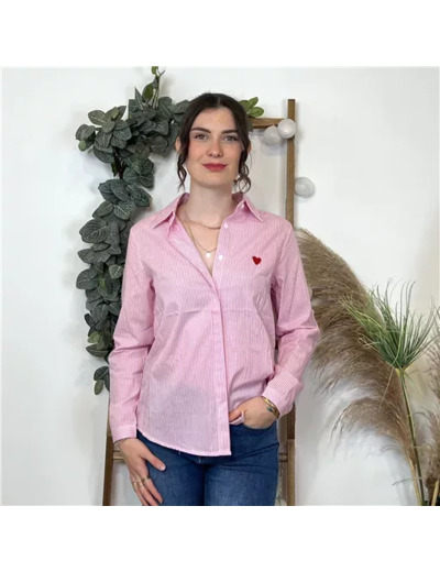 K499- Chemise coeur brodé ❤️ (T36-T40) (rose bébé)