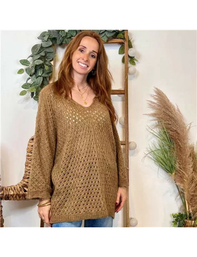 K106- Pull maille ajourée (Tu) 🇮🇹 (camel)
