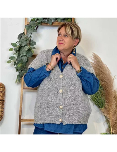 K128- Gilet bouclette sans manches (Tu) (gris)