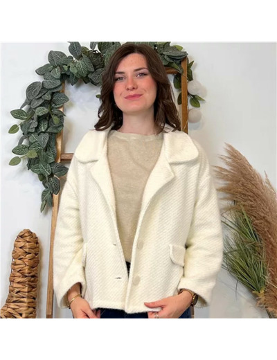 K054- Veste courte chevron (Tu) 🇮🇹 (ecru)