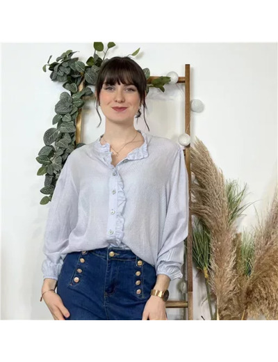 K517- Blouse unie Soie 30% (Tu) (bleu ciel)