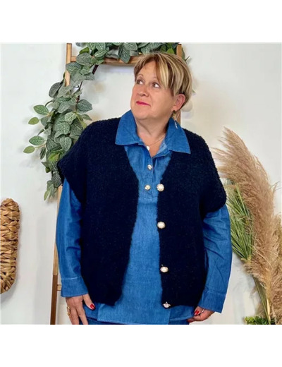K128- Gilet bouclette sans manches (Tu) (noir)