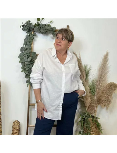 Z760-Chemisier uni Lin/coton (T44-T52) (blanc)