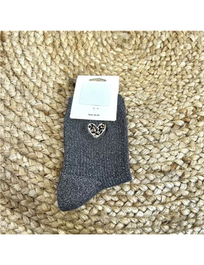 V314- Chaussettes "Coeur Léopard" (gris)