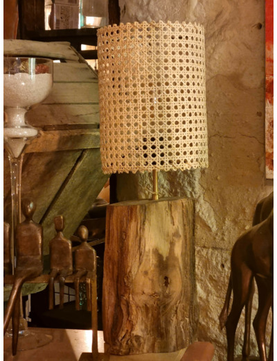 Lampe bûche et cannage