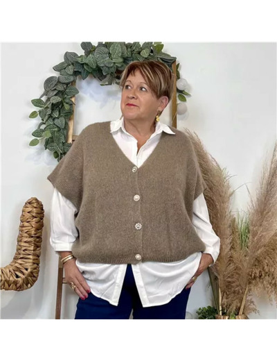 Z083- Gilet boutons fantaisies (Gu) (taupe)