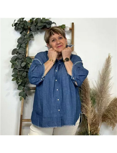K472- Chemise finitions surpiquées (T40-T48) (bleu jeans)
