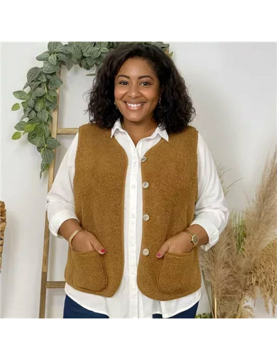 K021- Gilet sans manche moutonné (T40-T48) (camel)