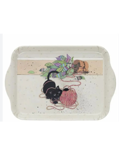 Mini plateau avec des animaux - motif chat et boule de laine