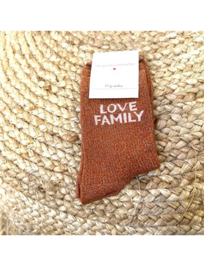 V327-Chaussettes paillettes "Love Family" (rouille)