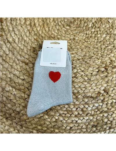V310- Chaussettes "Coeur Rouge ❤️" (argenté)