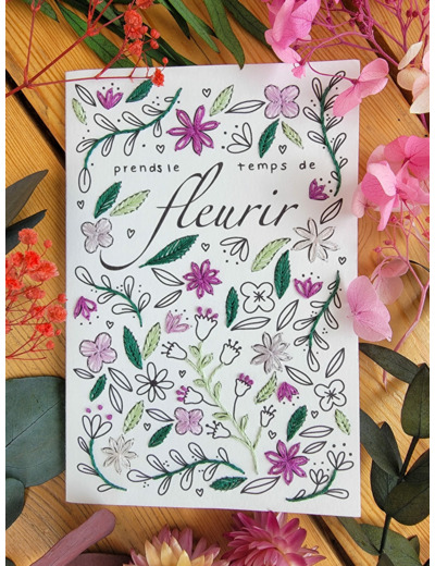 Carte à broder - Prends le temps de fleurir