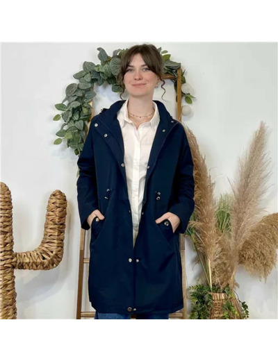 K008-Imperméable mi-long à capuche (marine)