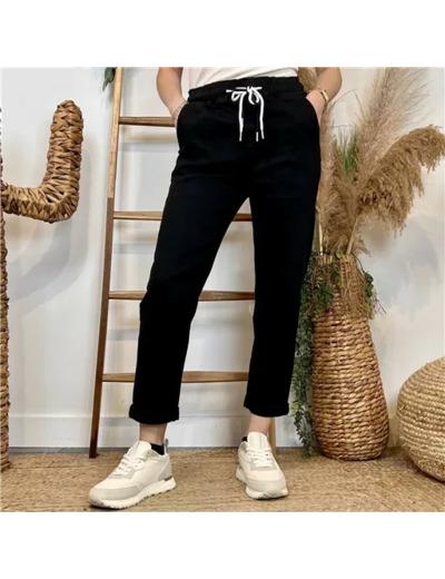 M949- Jean taille élastiquée Mom Voggo (T36-T44) (noir)