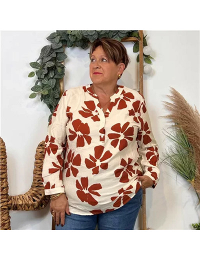 Z116- Blouse « Christy » Fleurs (T44-T52) (camel)